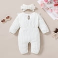 thumbnail image 3 of Younger Tree Baby Girl Romper Infant Fall Winter Clothes Ruffle Sweater Long Sleeve Bodysuit Jumpsuit and Headband for 12-18 Months, 3 of 7