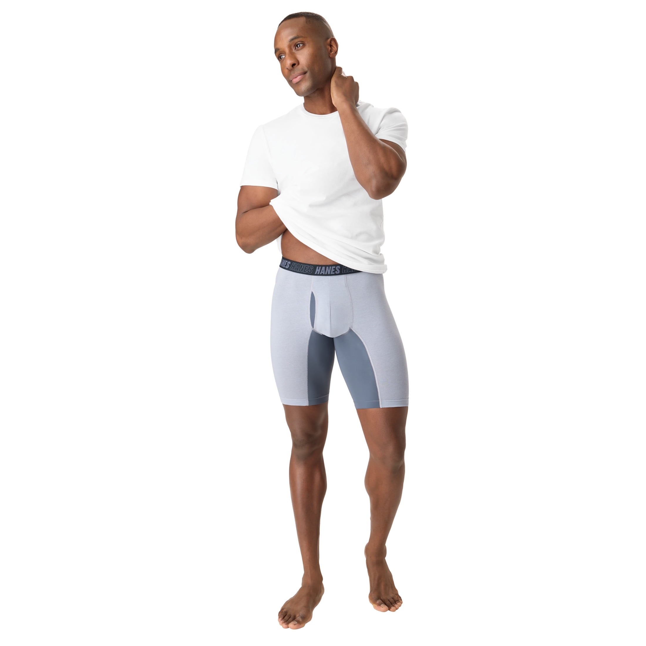 Hanes Mens Underwear Boxer Briefs, 3-Pack, Moves Anti-Chafe Long Leg Boxer Briefs