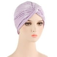 thumbnail image 2 of Odeerbi Headwrap for Women 2024 Solid India Muslim Ruffle Chemo Hat Headband Turbans Beanie Cap Purple, 2 of 3