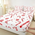 thumbnail image 3 of Homewish Christmas Dessert Twin Sheet Sets,Xmas Candy Cane Twin Fitted Sheet,White Red Flat Sheet For Girl Boy,Microfiber Bedroom Decor,3-Piece, 3 of 7