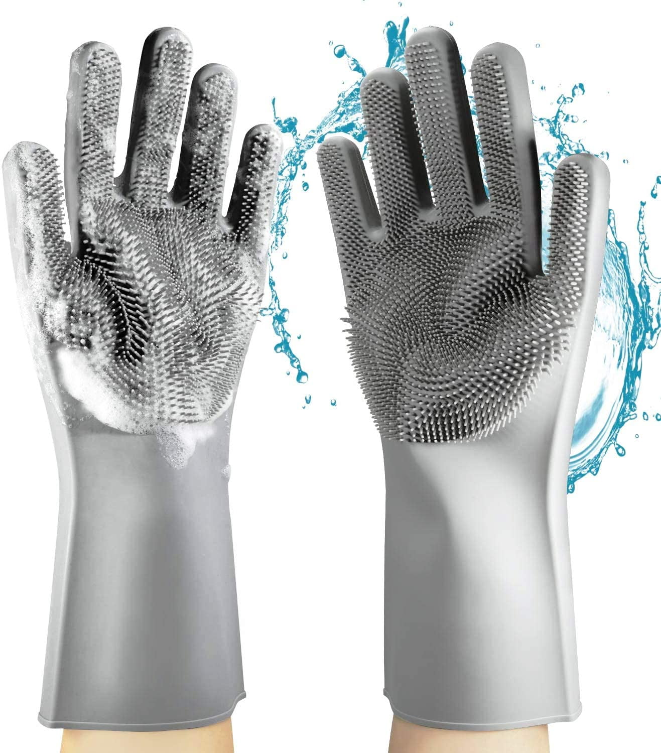 Magic Dishwashing Gloves, Reusable Silicone Dish Gloves with Sponge
