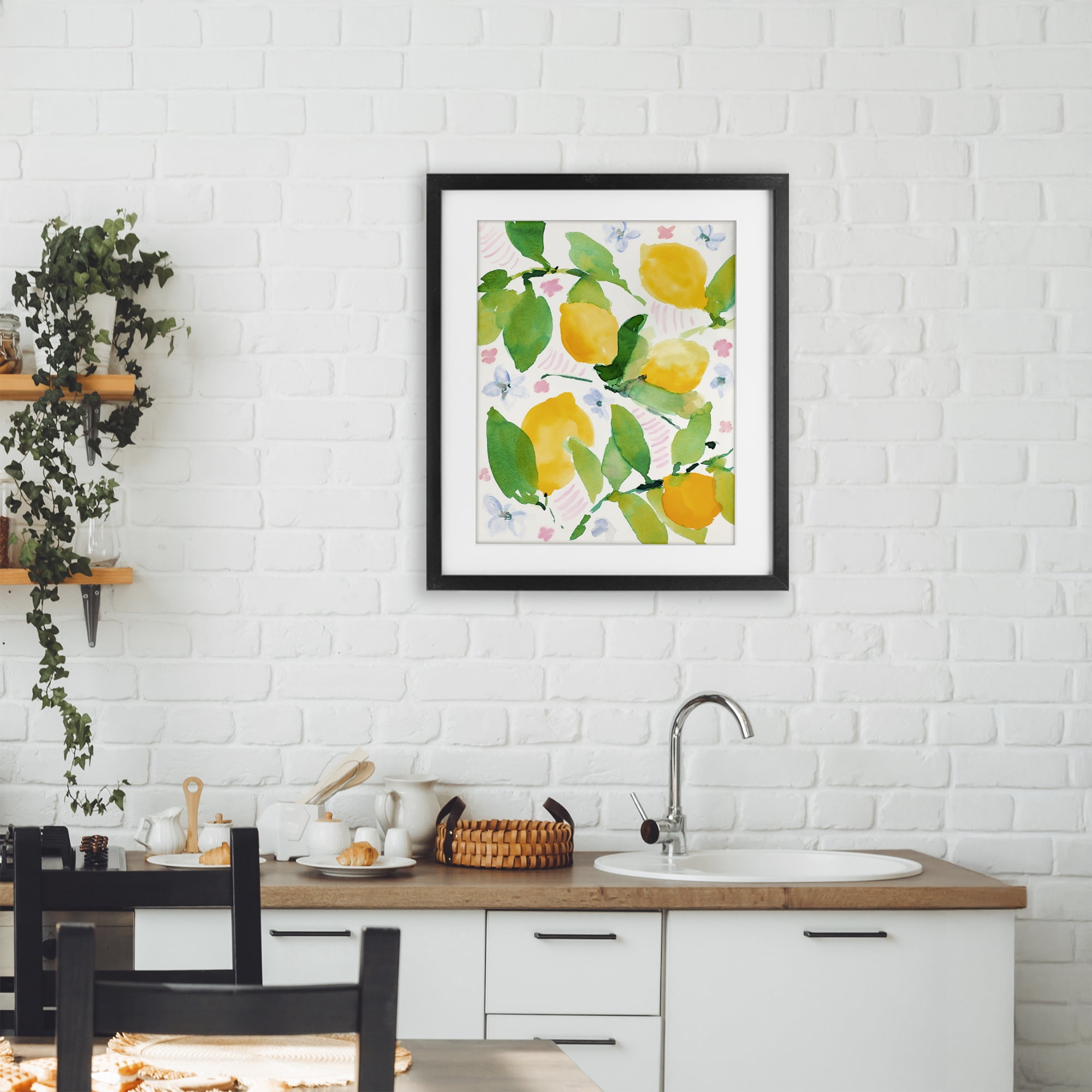 Stupell Industries Garden Lemons with Pastel Florals Black Framed Print Under Glass, design by Lanie Loreth
