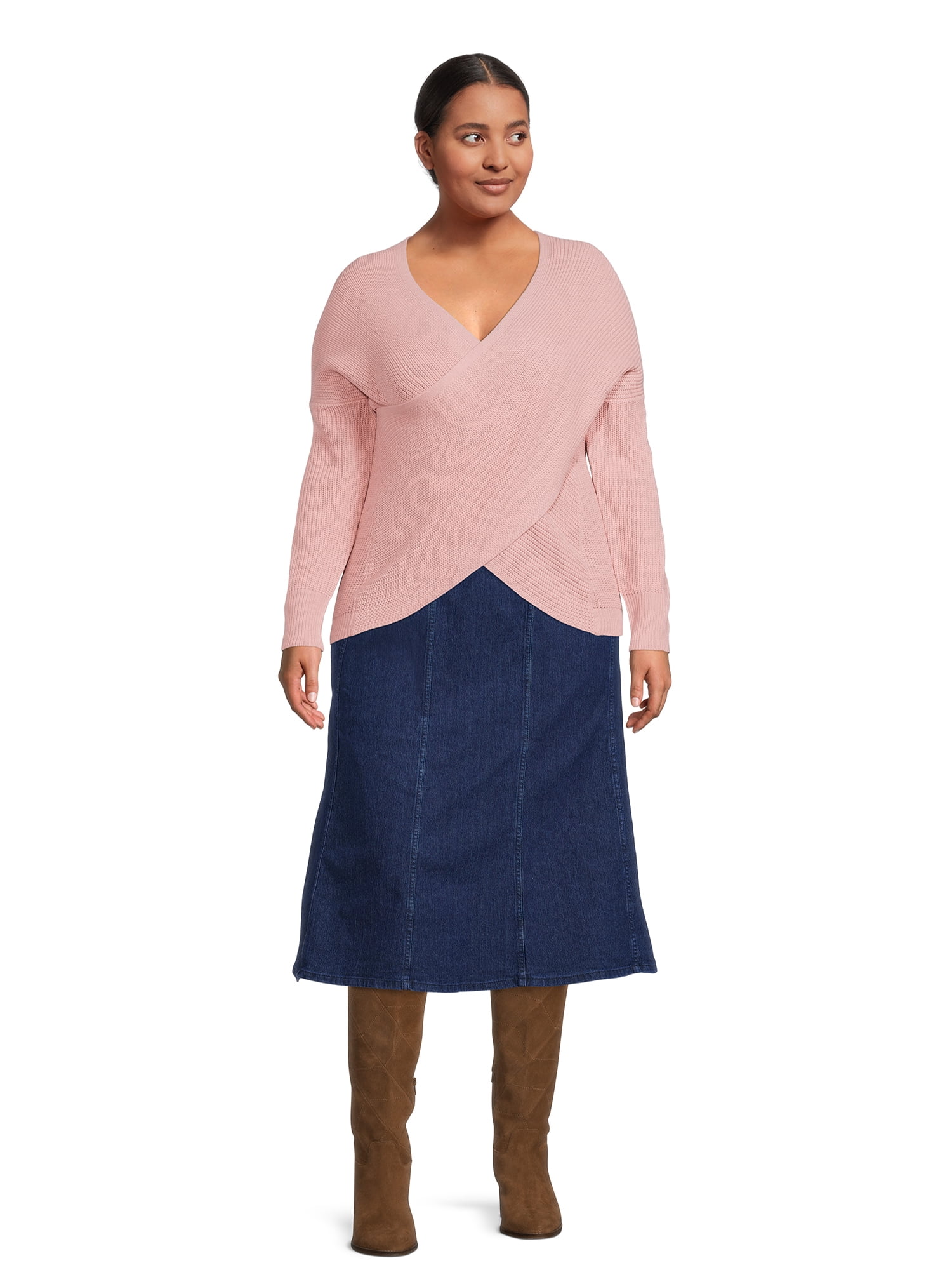 JMS Just My Size by Hanes Women's Plus Size Midi Pull-On Denim Skirt