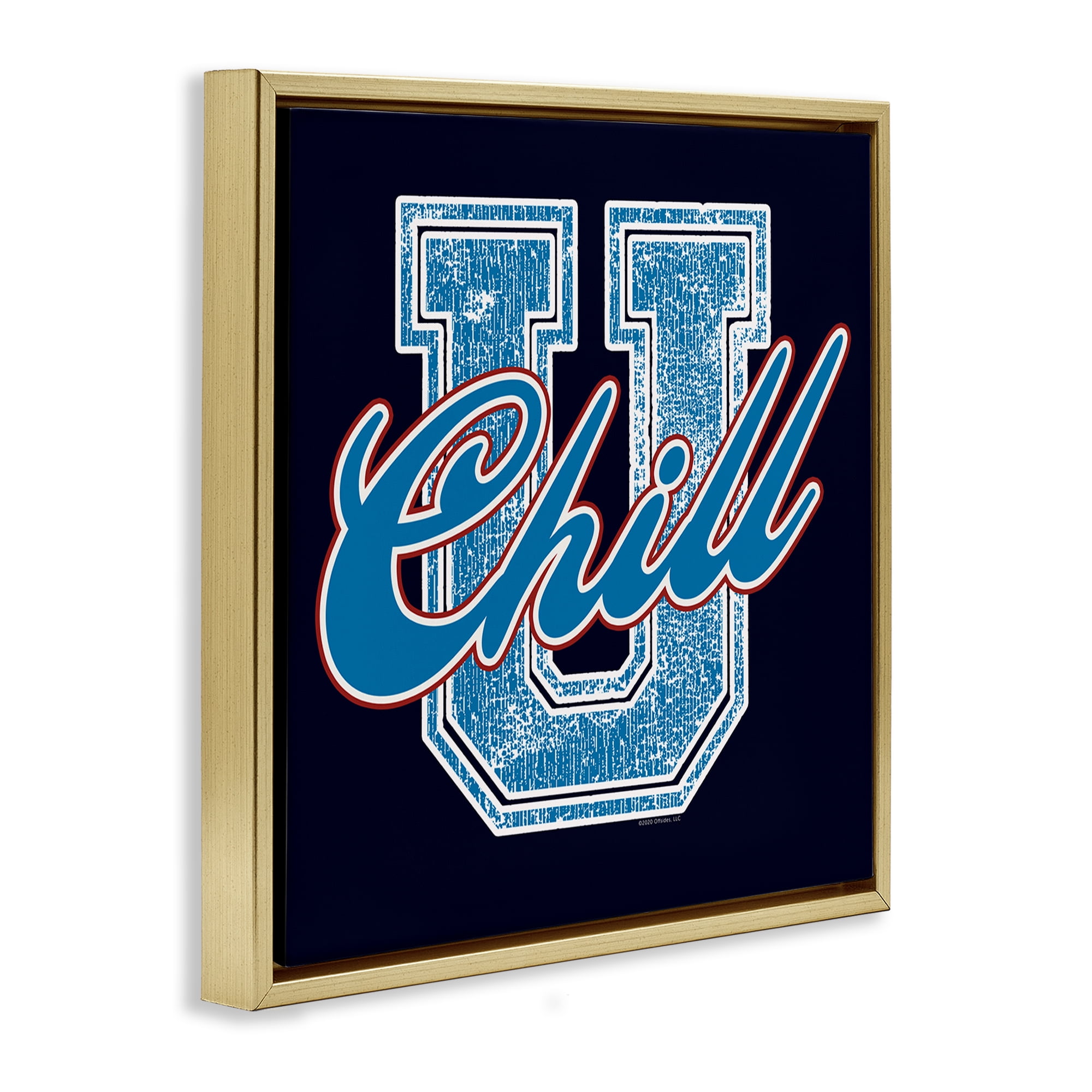 Stupell Industries Chill U Varsity Style Text & Numbers Painting Gold Floater Framed Canvas Art Print Wall Art, 18 x 18