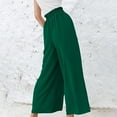 thumbnail image 4 of Womens Linen Wide Leg Pants Elastic Waisted Baggy Loose Beach Trousers with Pockets, 4 of 7