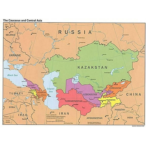 Iconic Arts Laminated 19x14 Poster The Caucasus and Central Asia - Political Map