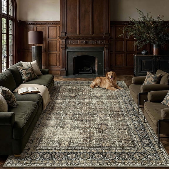 BERTHMEER Large Vintage 10'x12' Area Rugs for Living Room Bedroom Bedroom Farmhouse Kitchen Non Slip Brown Oriental Traditional Distressed Rugs