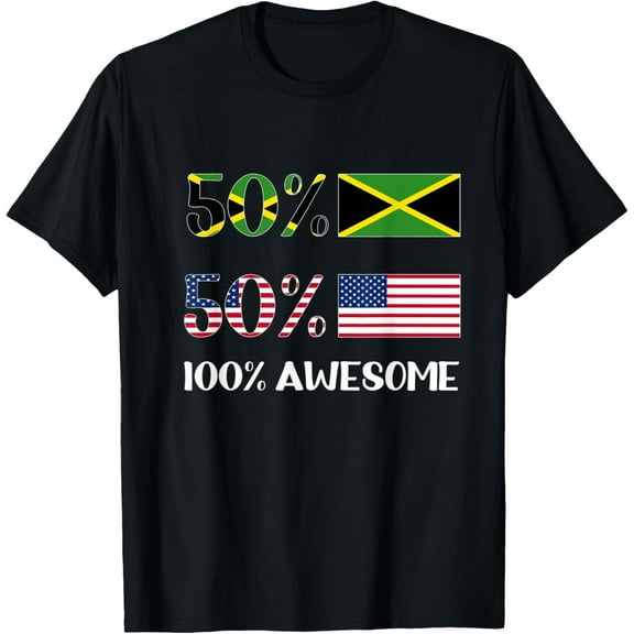 Half Jamaican, Half American, Jamaica Flag, USA Flag T-Shirt