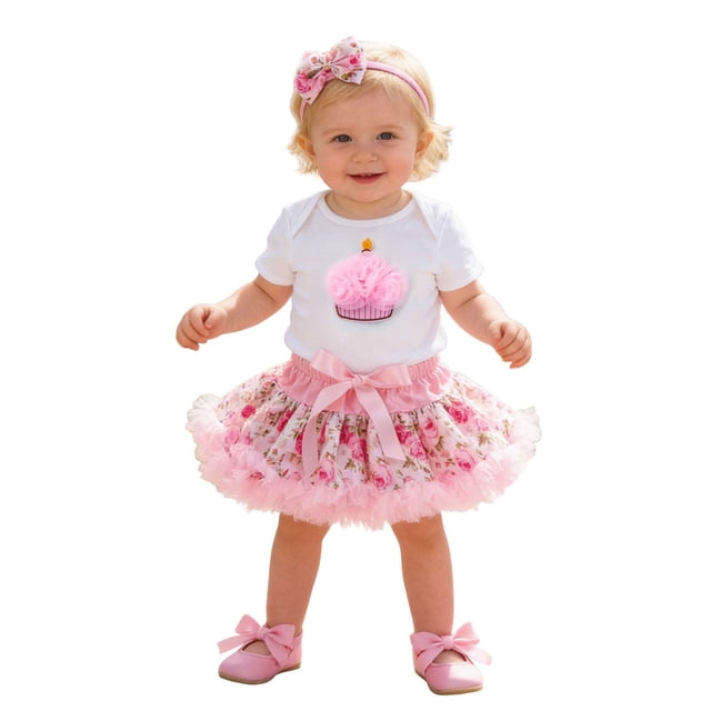 Rhuody Tenue Fille Manches Courtes Col Rond Adorable Robe de Fête pour Bébé Barboteuse avec Jupe Tutu pour Célébration d'Anniversaire et Photos de Vacances Vêtements Mode 3-6 Mois Blanc1