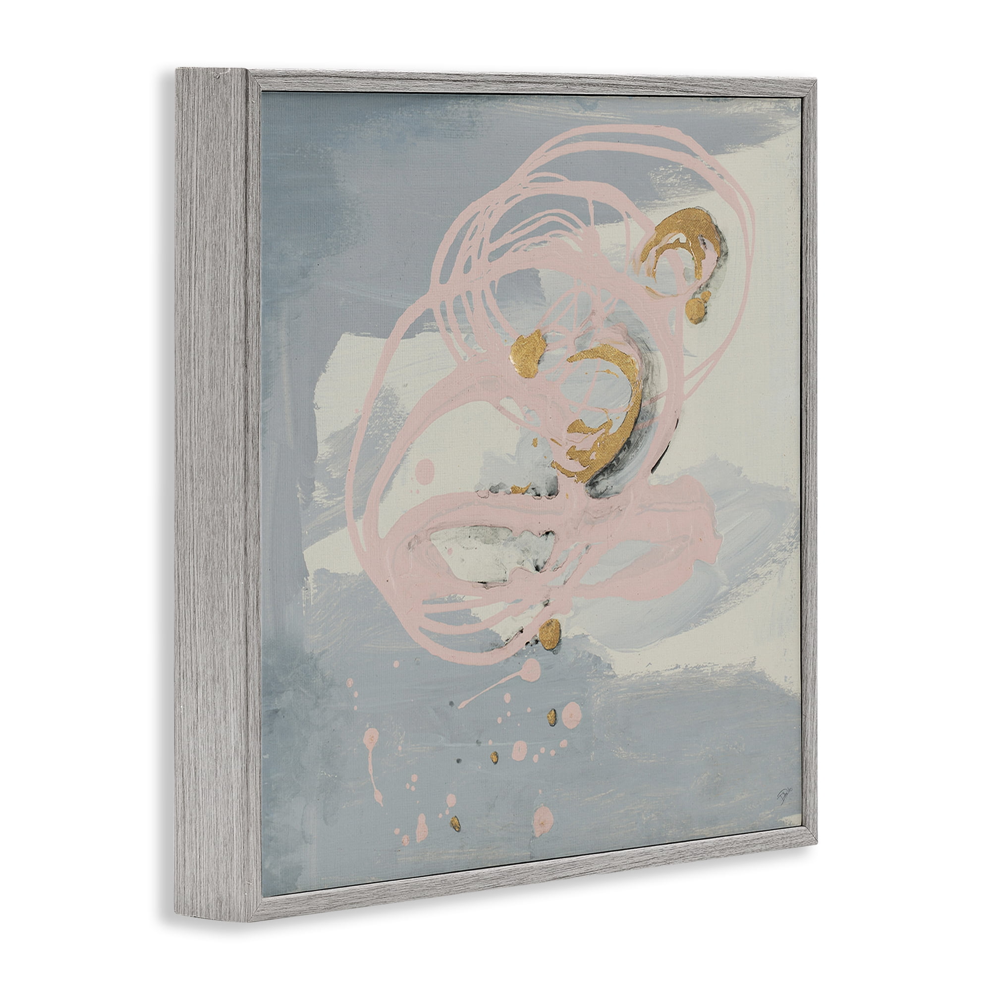 Stupell Industries Grey with Pink Swirl Abstract Painting Gray Framed Art Print Wall Art, 17 x 17