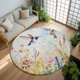 thumbnail image 3 of Spring Floral 5ft Round Rug, Pastoral Rustic Hummingbird Botanical Non-Skid Rubber Backing Large Area Rugs - Living Room Bedroom Home Office, Indoor Floor Mat Carpets Washable Rug, 3 of 9