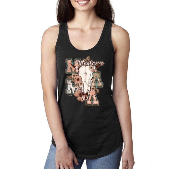 Wild Bobby Western Ma Steer Pink And Grey Distressed Pop Culture Women Racerback Tank Top, Black, Small