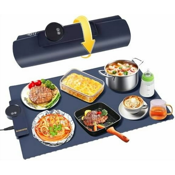 Food Warming Mat, 6-Temp Electric Warming Tray with Auto Shut-Off, Foldable Versatile Silicone Heating Pad, Portable Food Warmer for Parties Home Travel, Roll Up Food Warming Mat for Countertop