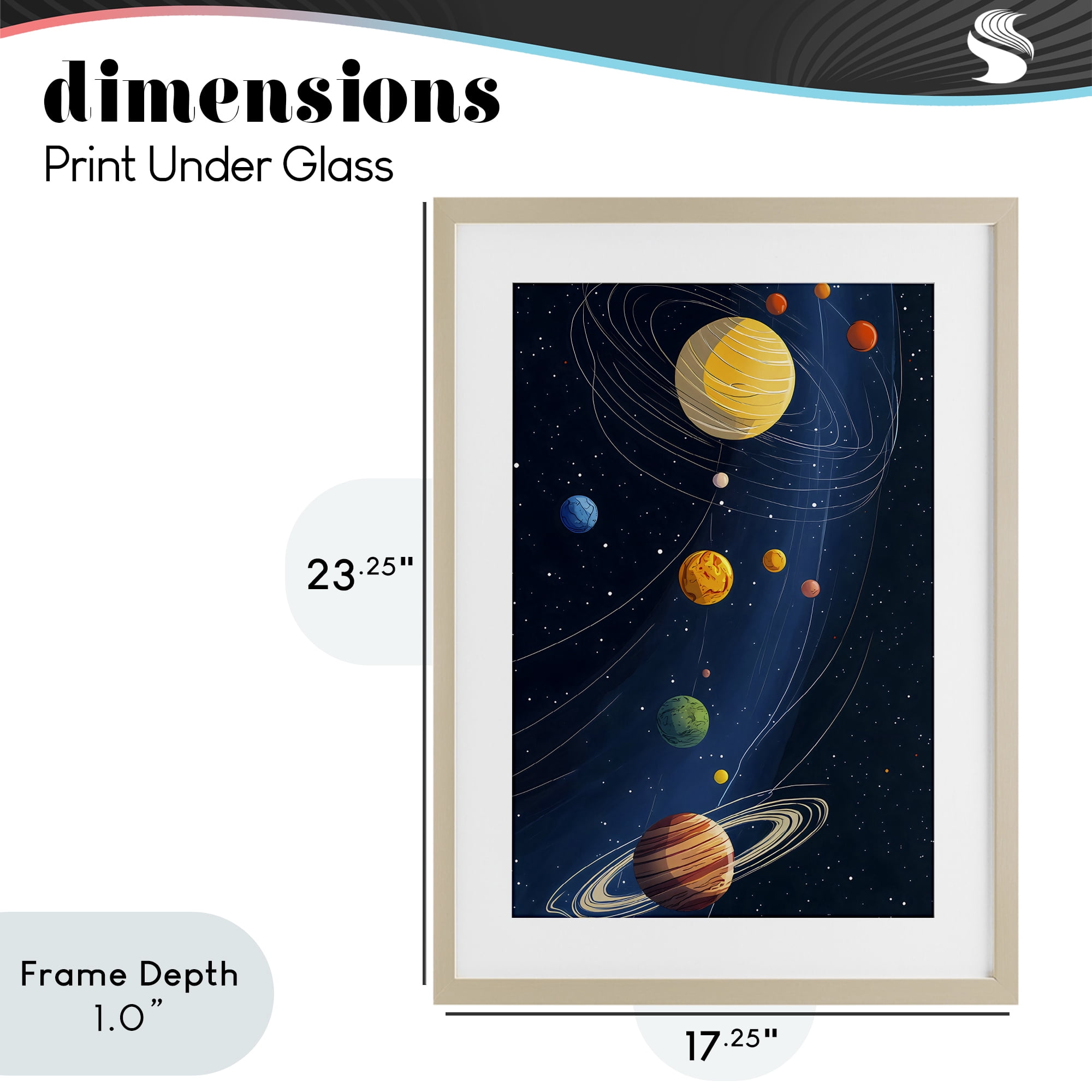 Stupell Industries Planets Aligned in Celestial Orbit Birch Framed Print Under Glass, design by Creative Studio