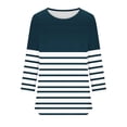 thumbnail image 5 of 4th of July Womens Shirts,Women Blouses Crew Neck Solid Color,Gradient,Check,Print,Stripes 3/4 Sleeve Fashion Wrinkled Loose-Fitting Oversized T Shirt Cropped Sleeve Blouses for Women Dressy Casual, 5 of 5