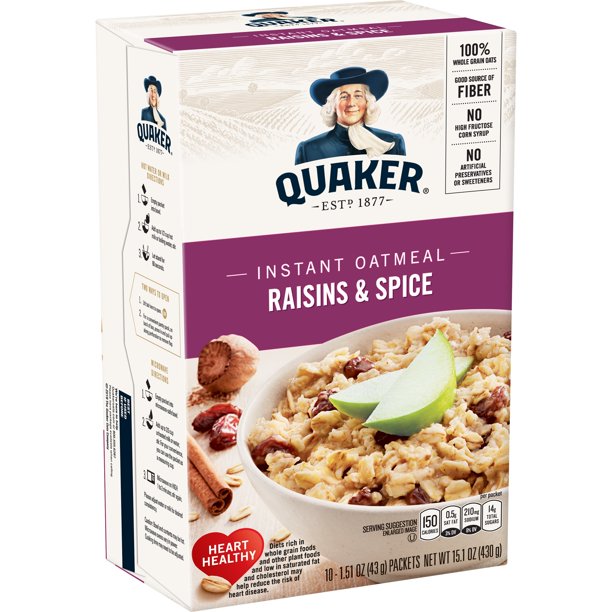 Quaker Instant Oatmeal, Raisin & Spice, 10 Packets