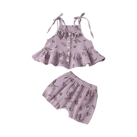 

Jkerther Baby Girl s Camisole and Shorts Set Cute Fruits Printed Tie-up Suspender Tops and Short Pants
