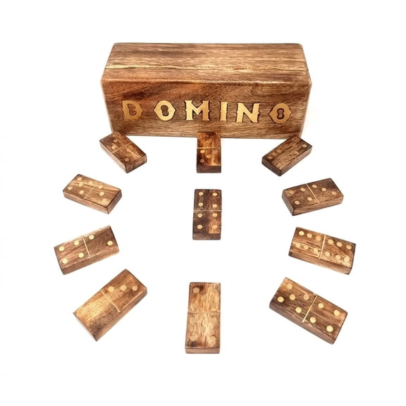 STORE INDYA Handmade Classic Wooden Dominoes Game Set of 28 Double Six Tiles with Storage Box