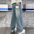 thumbnail image 4 of kpoplk Boys Pull On Baggy Jeans Easy Wear Wide Leg Denim Pants Soft Elastic Waist with Hand Pockets(Blue,4-6 Y), 4 of 9
