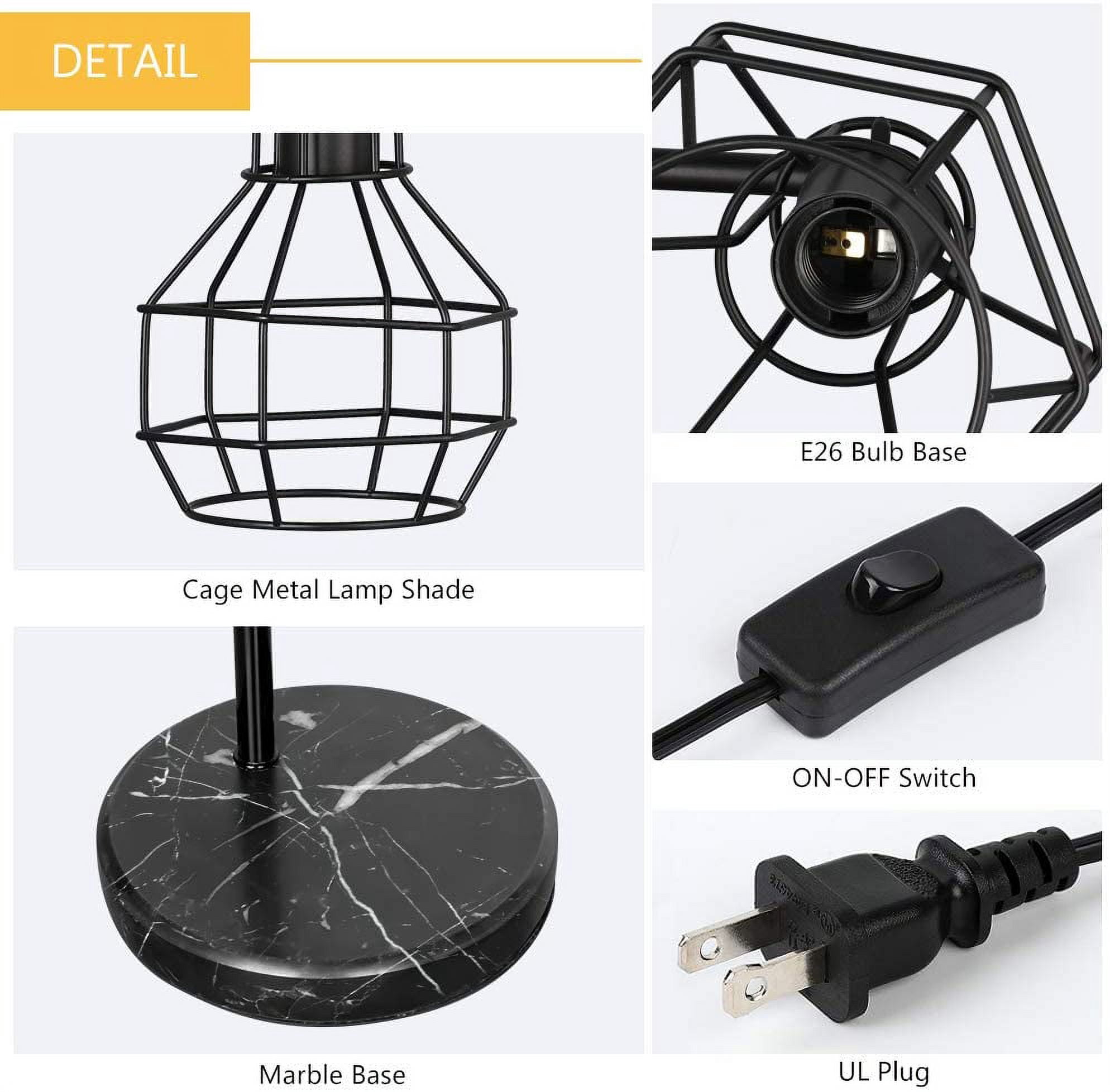 Black Modern Nightstand Lamp, Bedside Desk Lamp with Marble Base
