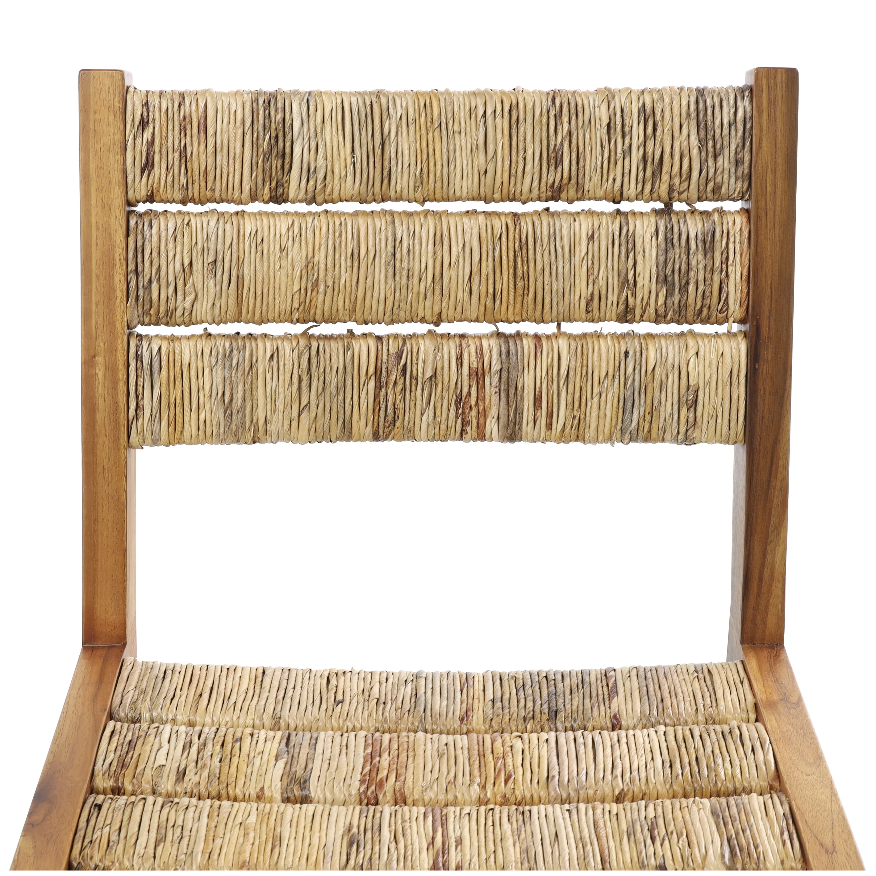 DecMode Teak Wood Handmade Mid-Century Lounge Chair with Wrapped Banana Leaf Seat, Light Brown, Set of 2