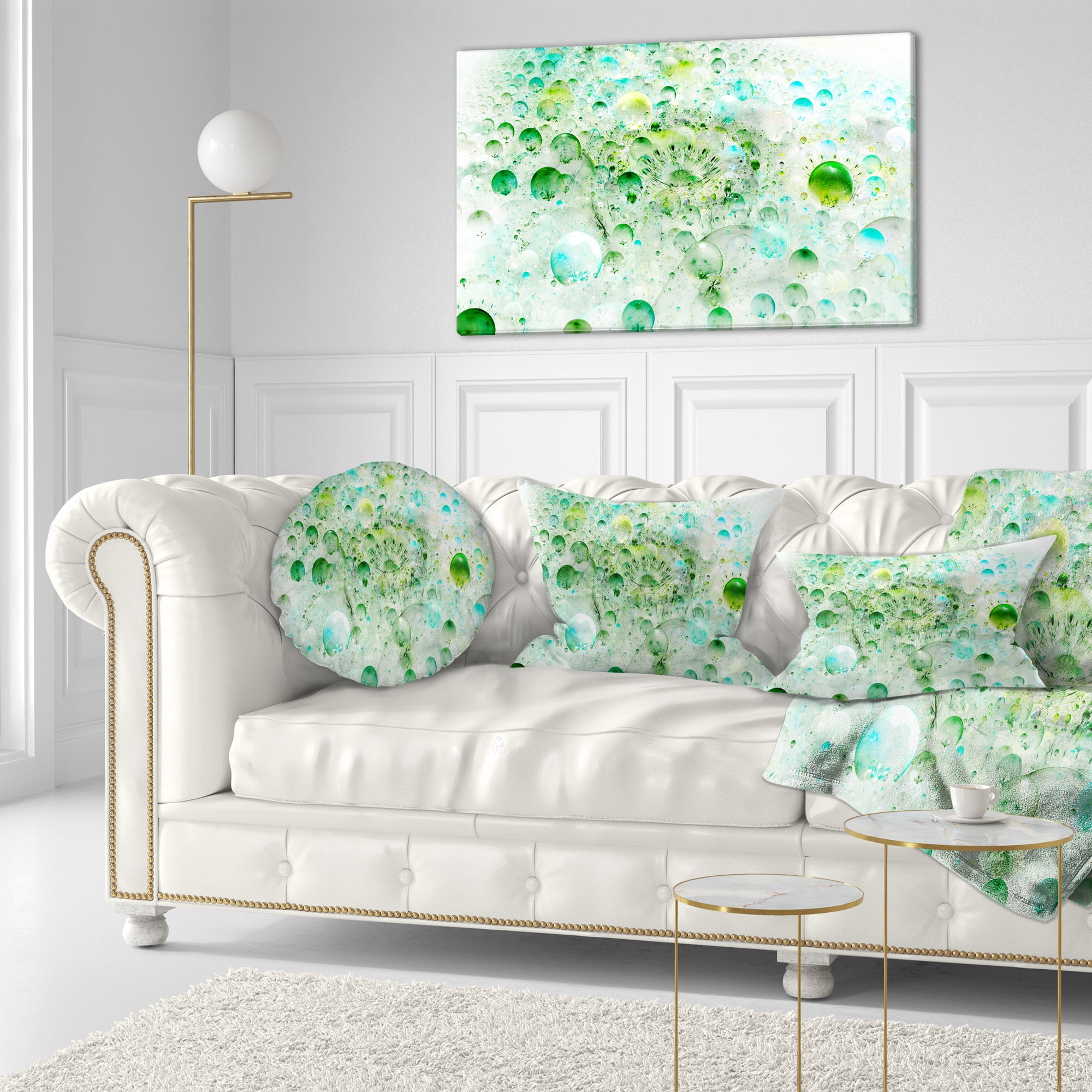 Designart Green Blue Fractal Molecules - Abstract Throw Pillow - 12x20