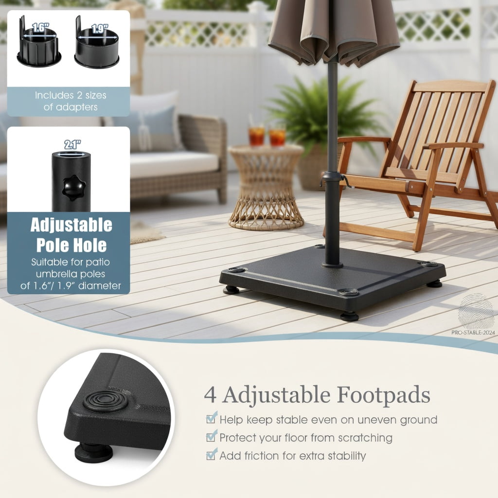 Resenkos Outdoor Umbrella Base, 20 Inches Patio Umbrella Base with 4 Adjustable Footpads, Black