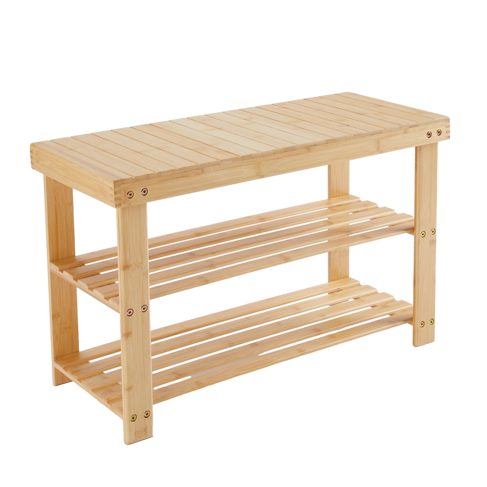 EDX 3-Tier Bamboo Shoe Rack Bench, 11.3 x 27.6 x 17.8 Inches Compact Storage Organizer with 286lb Capacity for Entryway, Bedroom and Living Room, Wood