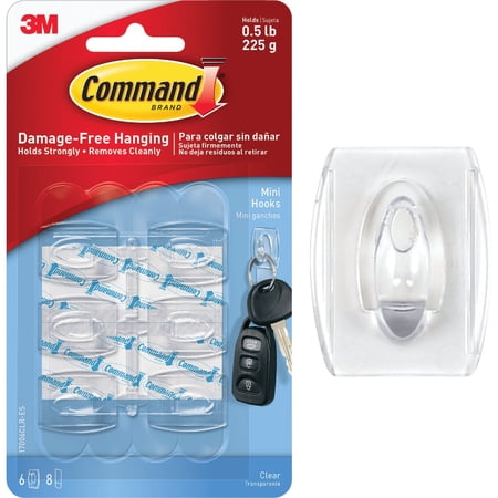 Command Mini Adhesive Hooks Set - Clear, Painted Finish, Plastic - 6 Pack (Set of 2)