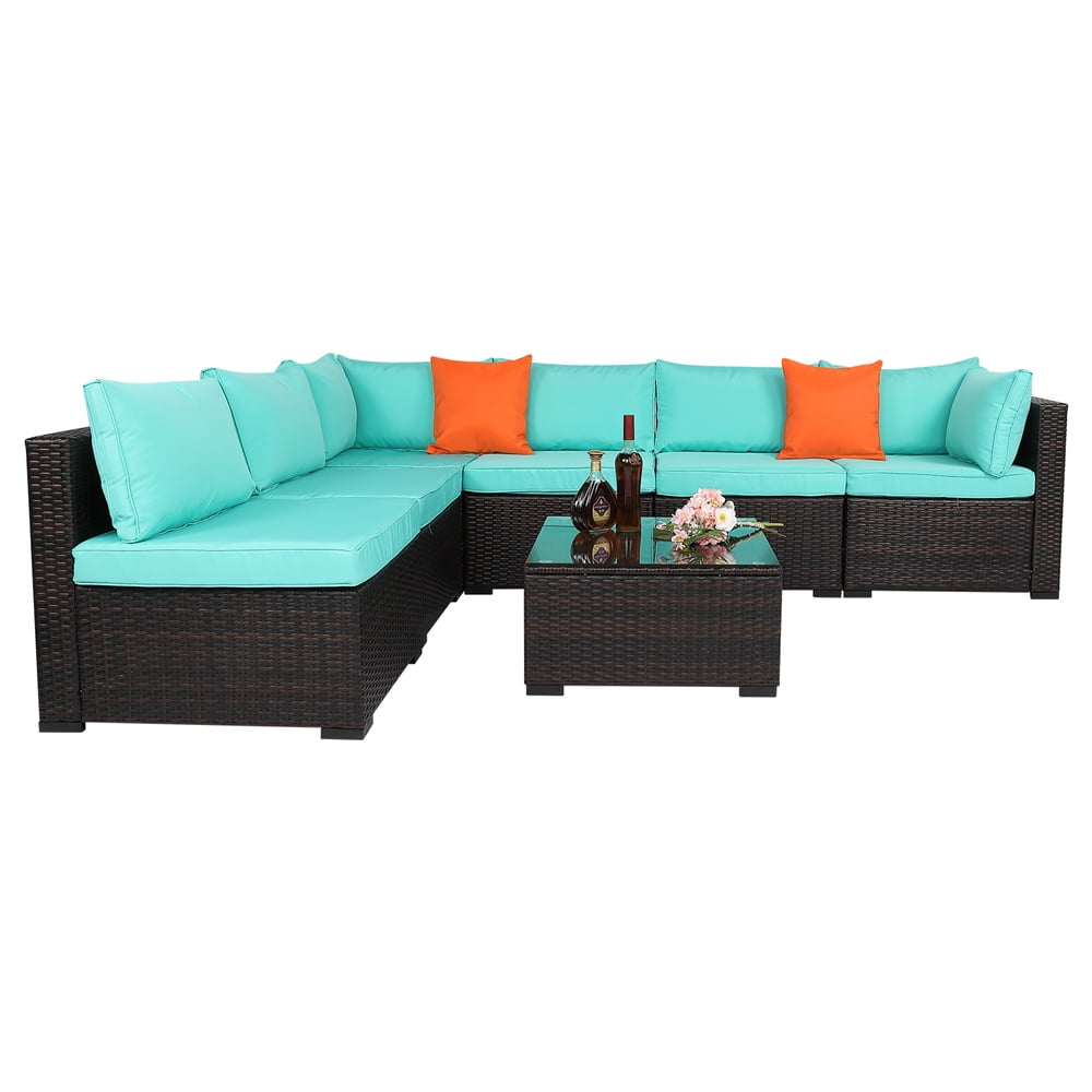 Patio Conversation Set, 7 Piece Outdoor Patio Furniture Sets with 6 PE