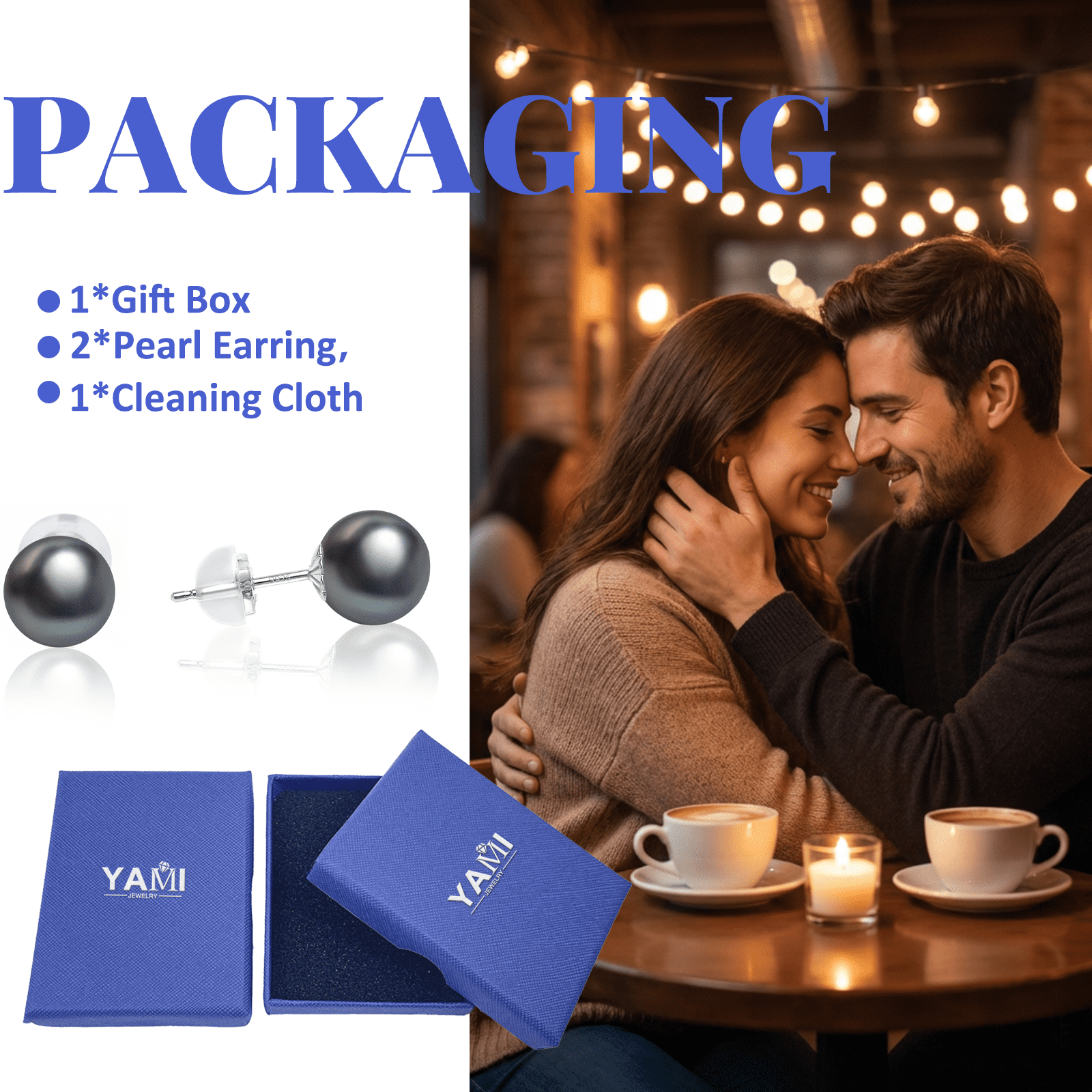 BAMIKI 7.5-8mm Handpicked Tahitian Black Pearl Earrings 925 Sterling Silver Studs Valentine's Day Gift for Women