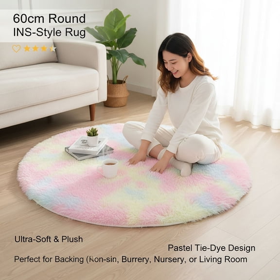 BloomLoom Round Area Rugs for Bedroom Living Room,Aesthetic Room Decor,Fluffy Fuzzy Bedroom Carpet,Plush Soft Shaggy Cream Living Room Rugs for Kids Home Decor