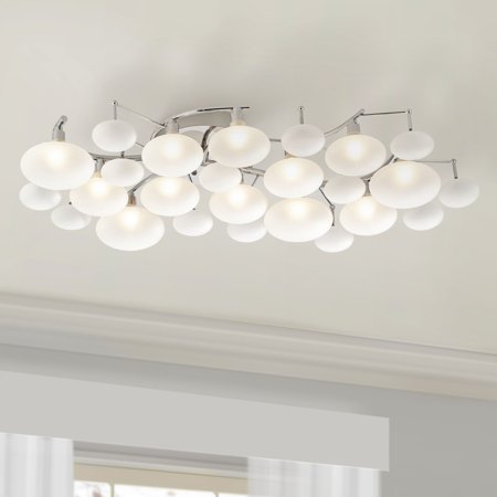 

Possini Euro Design Lilypad Modern Ceiling Light Semi Flush Mount Fixture 30 Wide Chrome 12-Light Frosted Opal Glass for Bedroom Kitchen Living Room