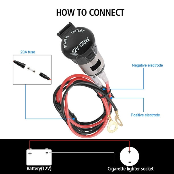 Akerlok Metal Cigarette Lighter Socket 12V Power Outlet with Wires