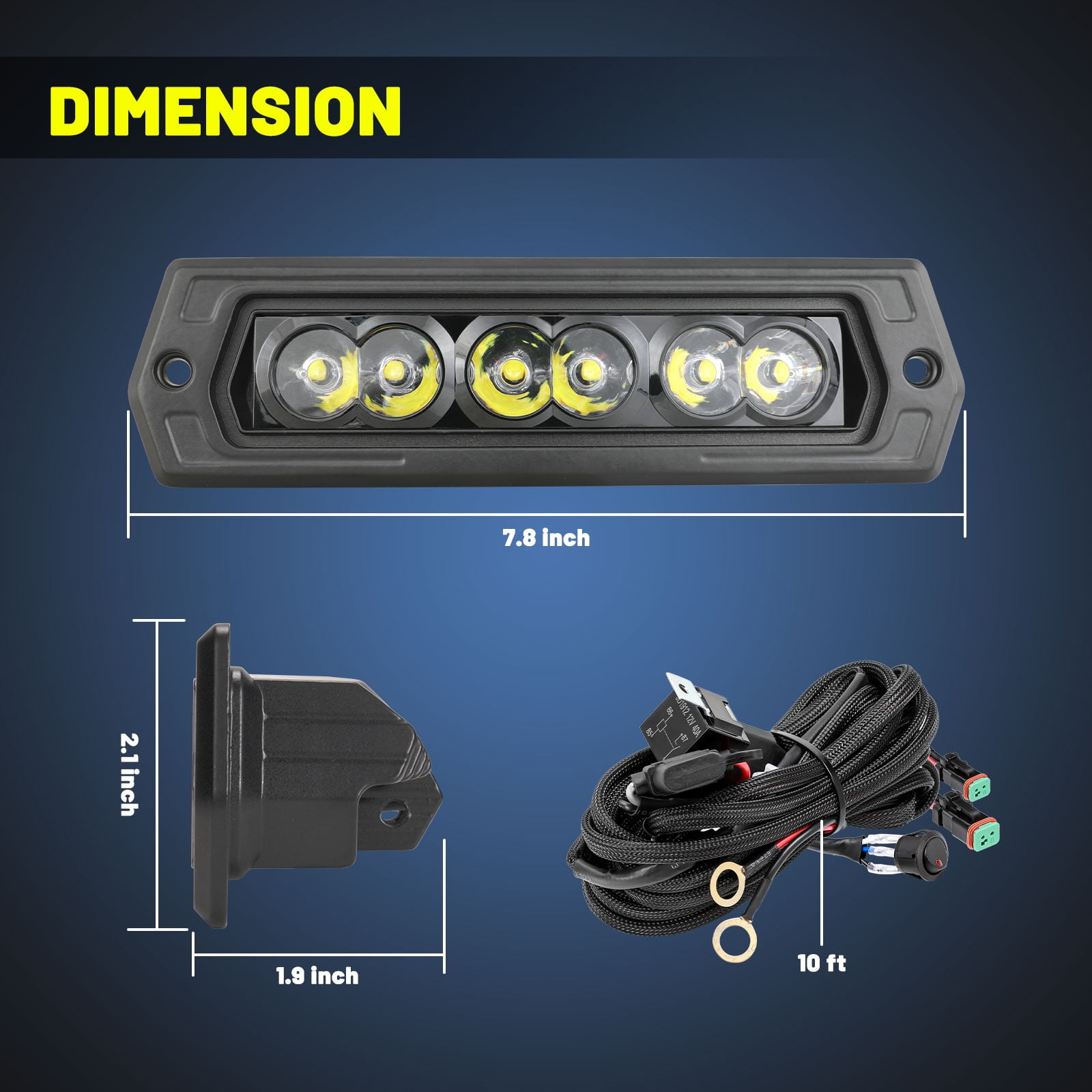 2PCS 6 Inch 120W Flush Mount LED Pods with Wiring Harness Kit Spot Beam Bumper Lights