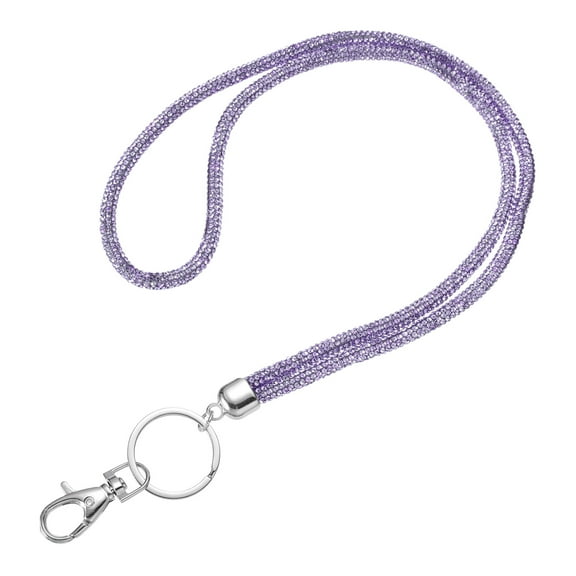 Bling Crystal Lanyard, 80cm(31.5") Phone Crossbody Strap with Metal Clasp & Keyring for Women ID Card, Light Purple