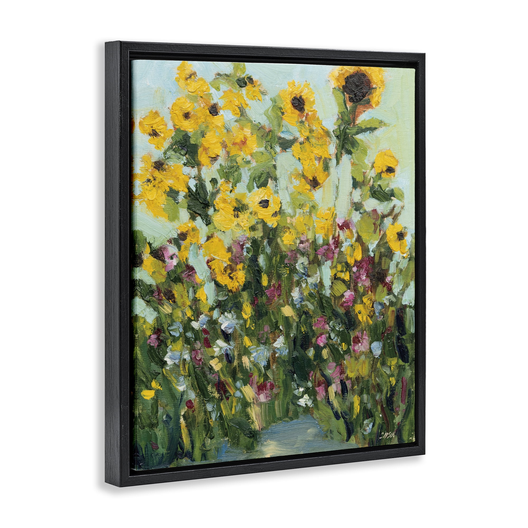 Stupell Industries Sunlit Sunflowers in Garden Black Framed Floater Canvas Wall Art, design by Carson Overstreet
