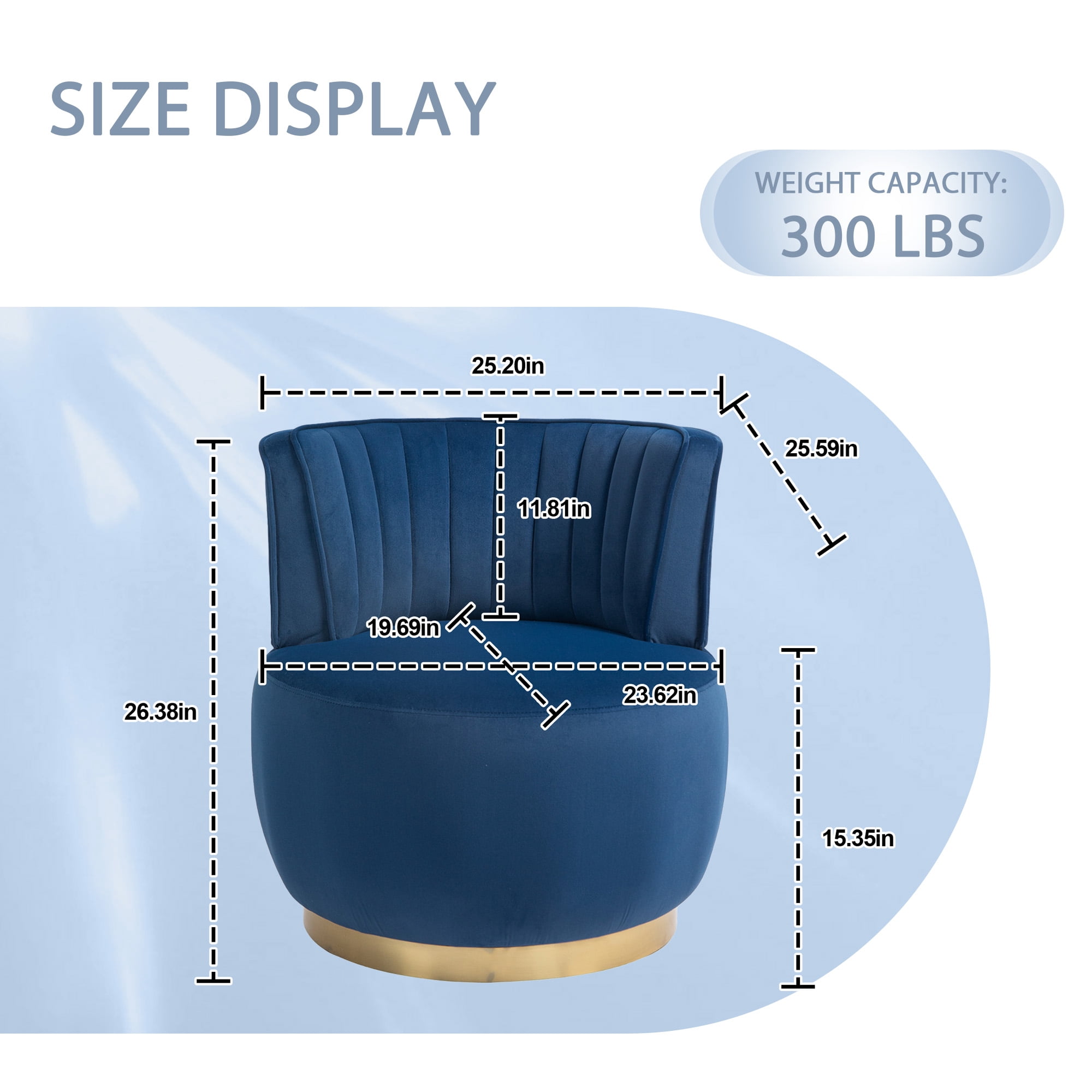 MOONMISS Velvet Upholstered 360 Degree Swivel Armless Round Barrel Chairs for Living Room-Navy Blue