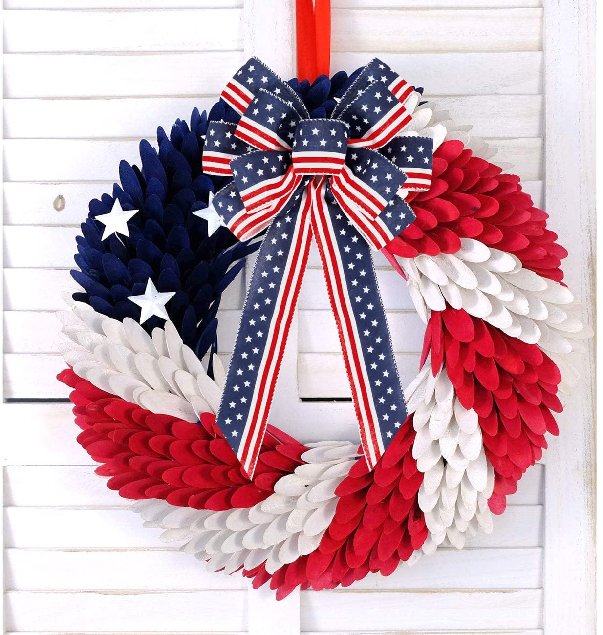 Blue 2 Pack Patriotic Ribbon Bows for Wreath and Holiday Decor