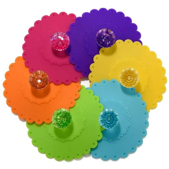 6 Pcs Silicone Coffee Cup Lids,Anti-dust Diamond Tea Cup Lids,Reusable Universal Mug Cup Covers,Universal Cup Lids for Tea/Coffee,Assorted 6 Colors Outdoor Camping Mug Lids
