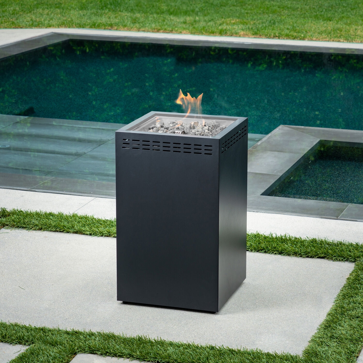 Hanover Naples 40,000 BTU Column Fire Pit with Glass Burner Enclosure