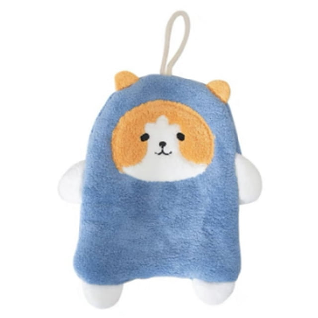 LNGOOR Verdant Touch Hanging Towel Towel Dog Pattern Coral Fleece Strong Water Absorption Fast Drying Hanging Hand Towel Blue