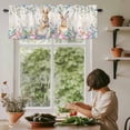 thumbnail image 6 of Bunny Easter Rod Pocket Curtain Valance, Spring Floral Eucalyptus Leaves Eggs Weeping Farmhouse Window Valance for Living Room, Bedroom, Kitchen 42"W x 12"L, 6 of 9