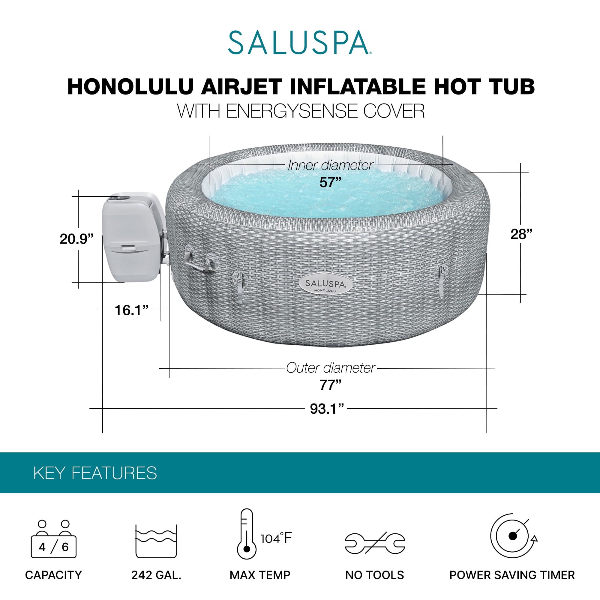 Bestway Coleman Honolulu Hot Tub with 6 SaluSpa Seat & 6 Headrest Pillows