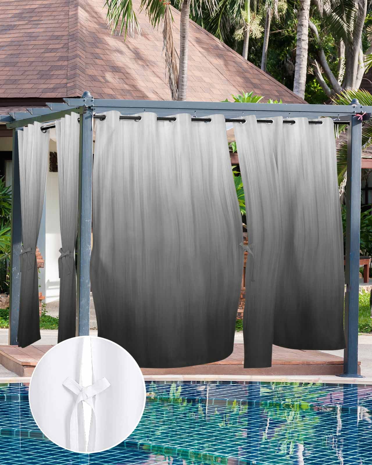 Grey Ombre Outdoor Curtains for Patio, Contemporary Gradient Abstract Art Privacy Drapes Grommet Waterproof Outside Curtains for Porch/Cabana/Balcony 54"x 108", 2 Panel