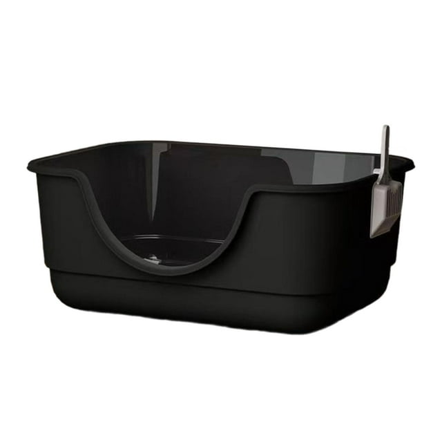 Caja de arena para gatos, cuenco de arena para gatos, fácil de limpiar, para gatos de interior, semicerrado Negro