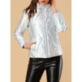 thumbnail image 5 of INSPIRE CHIC Women's Holographic Zipper Quilting Metallic Short Puffer Coat Jacket, 5 of 6