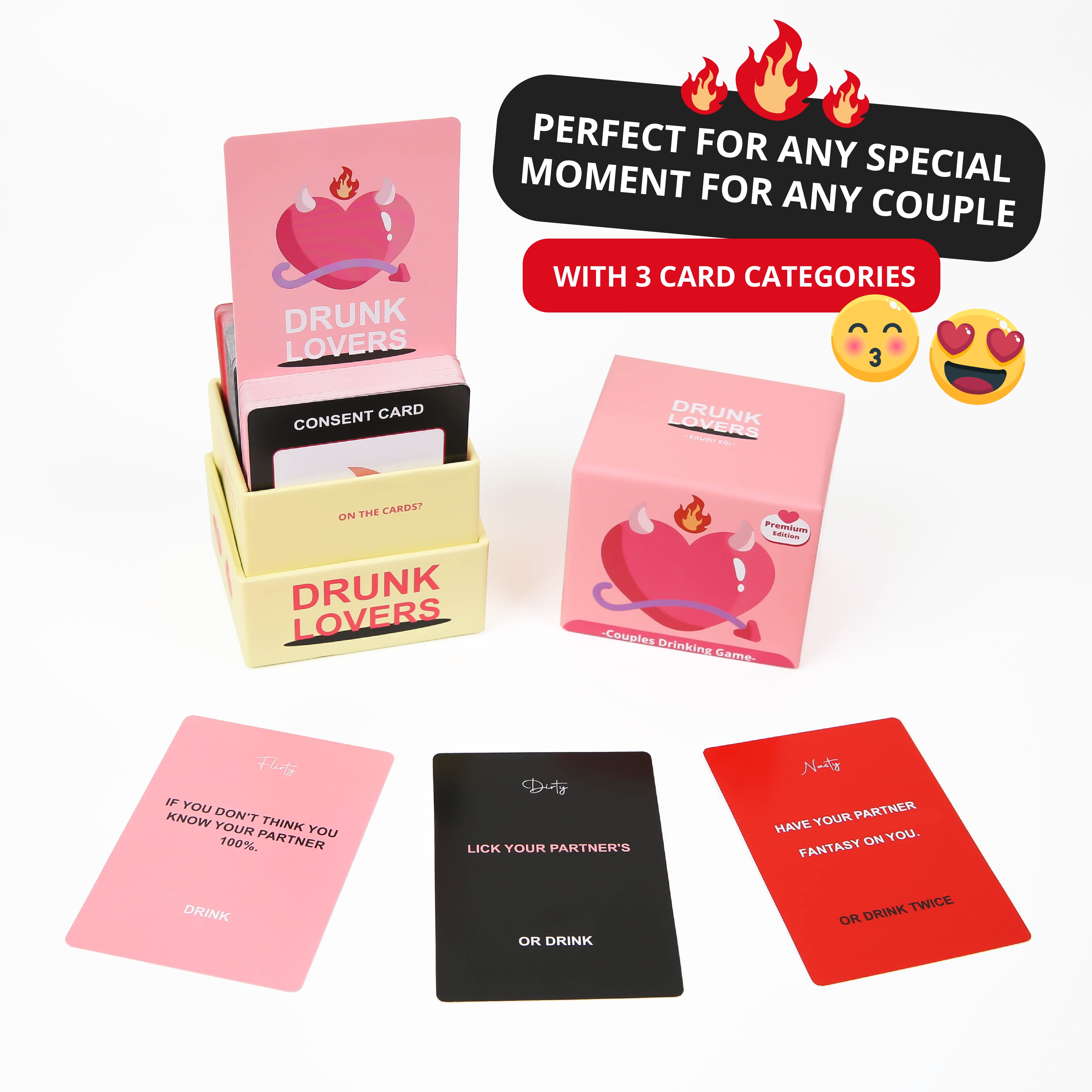 Drunk Lovers Premium Edition - Couples Party Drinking Game for Date Night, 150 Cards with 3 Engaging Categories, Valentine & Wedding