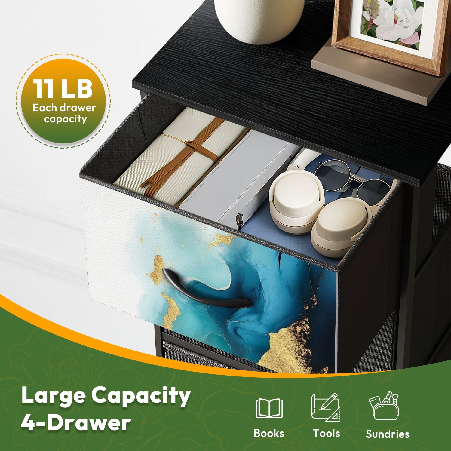 Kanworse 4 Drawer Fabric Dresser for Bedroom Teal Alcohol Ink Fluid Chests of Drawers for Closet Organizers Storage