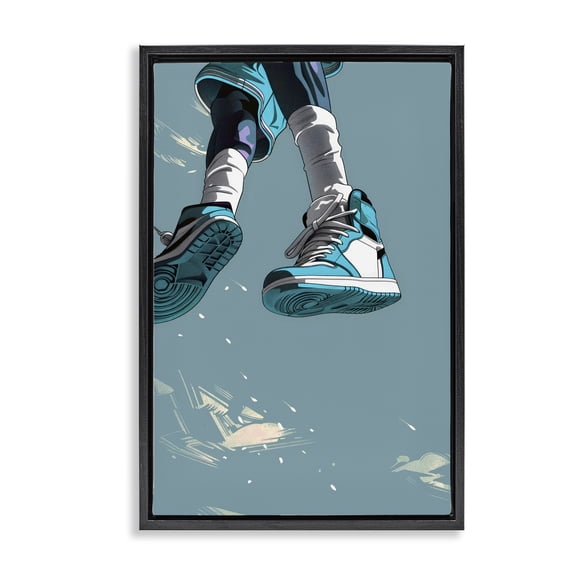 Stupell Industries Sporty Jump with Sneakers Black Framed Floater Canvas Wall Art, design by Ray Powers